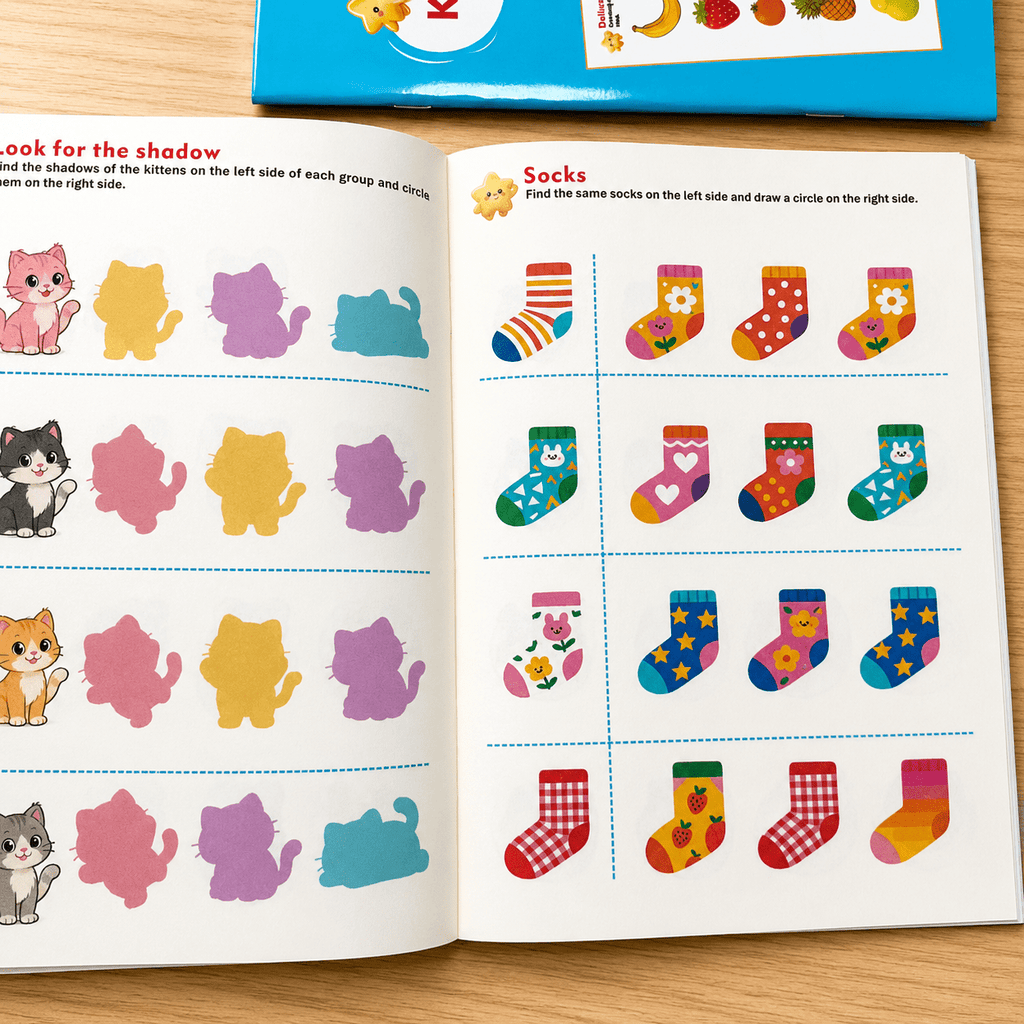 32 page visual matching activity book cute fruits vehicles