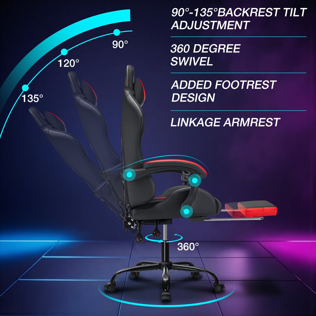 rgb gaming chair led lights massage ergonomic computer chair