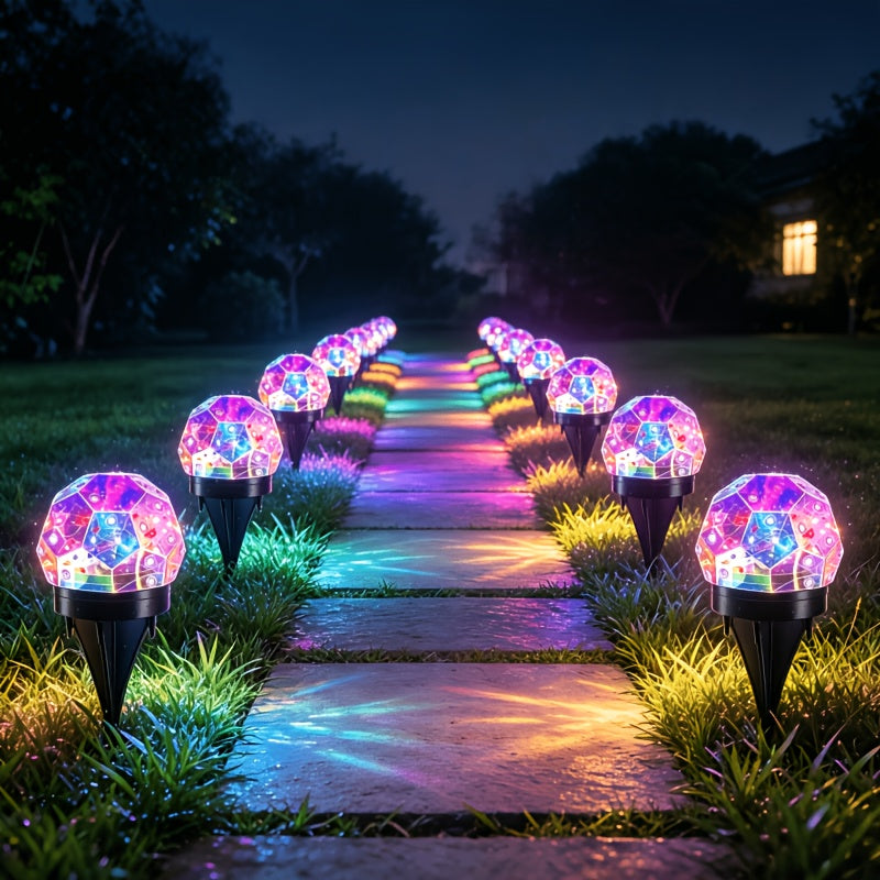 2pcs solar color changing crystal ball ground plug light