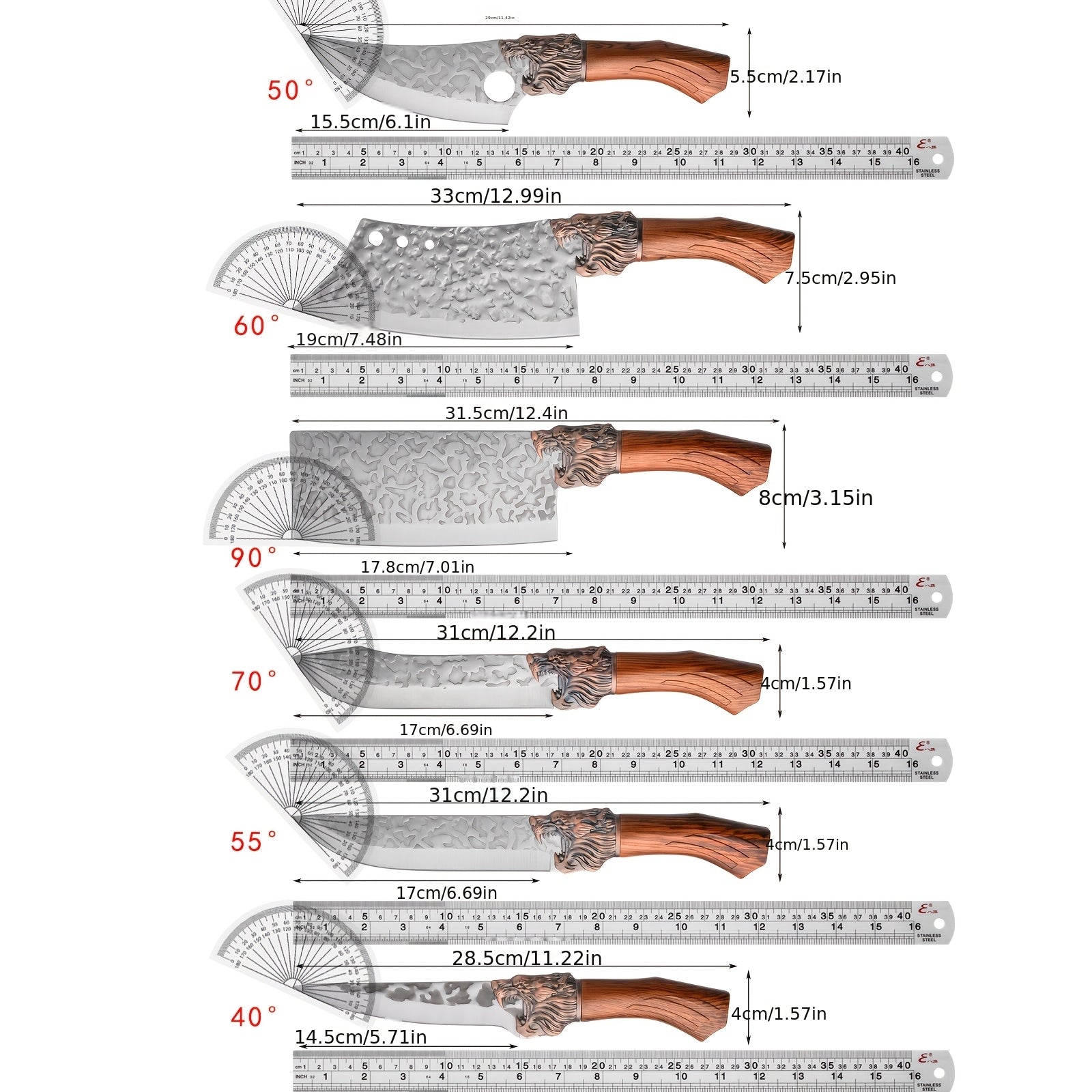 7pcs chef knife set   damascus style blade brown