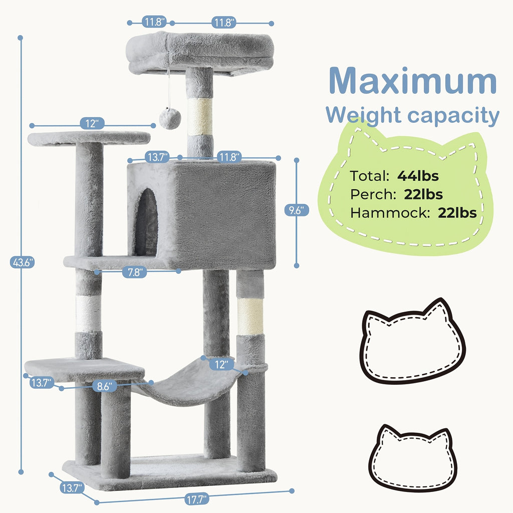 44 inch multi cat tree tower condo hammock natural sisal
