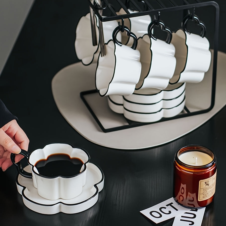 minimalist petal shaped ceramic coffee cup saucer