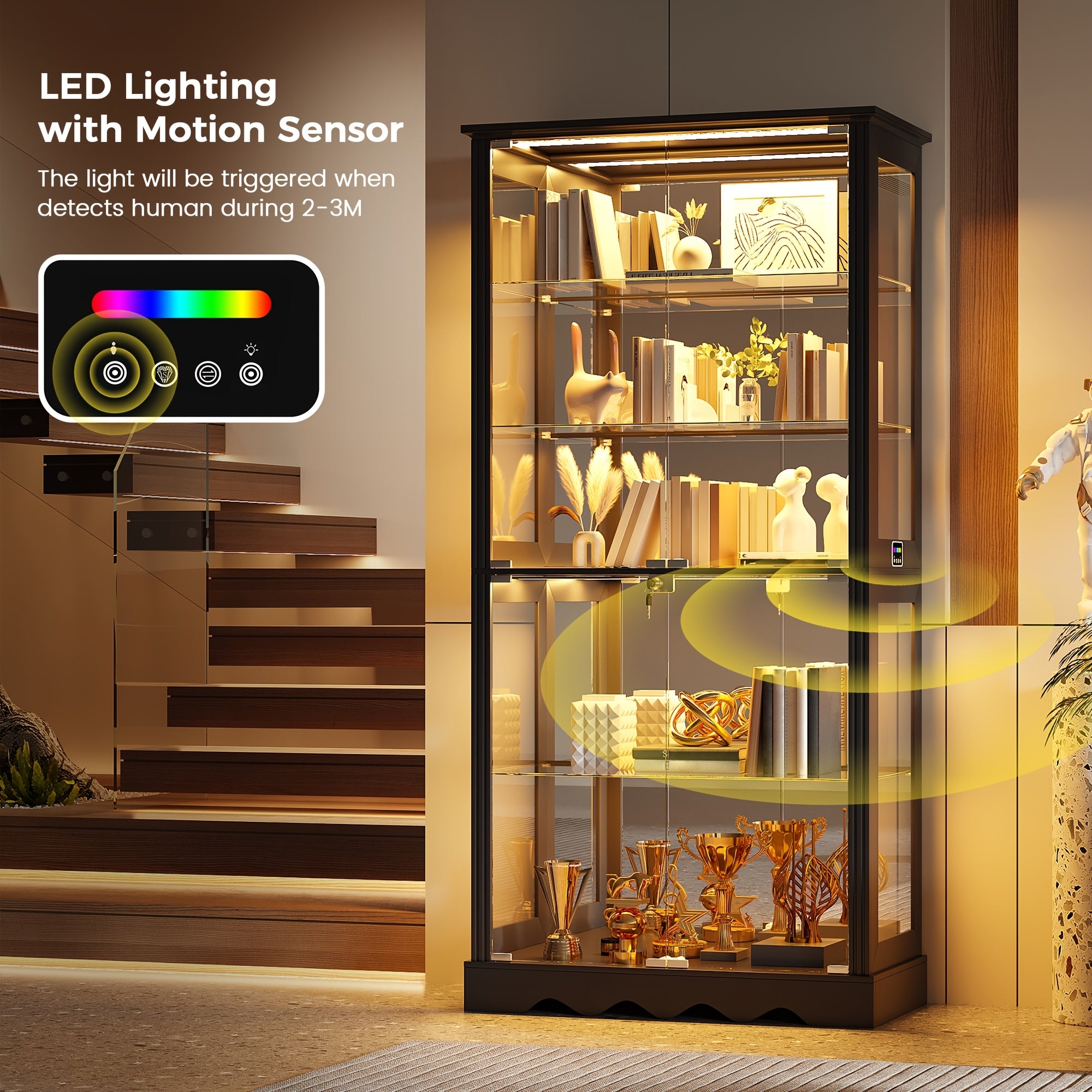 display cabinet glass doors 71 tall   rgb lights