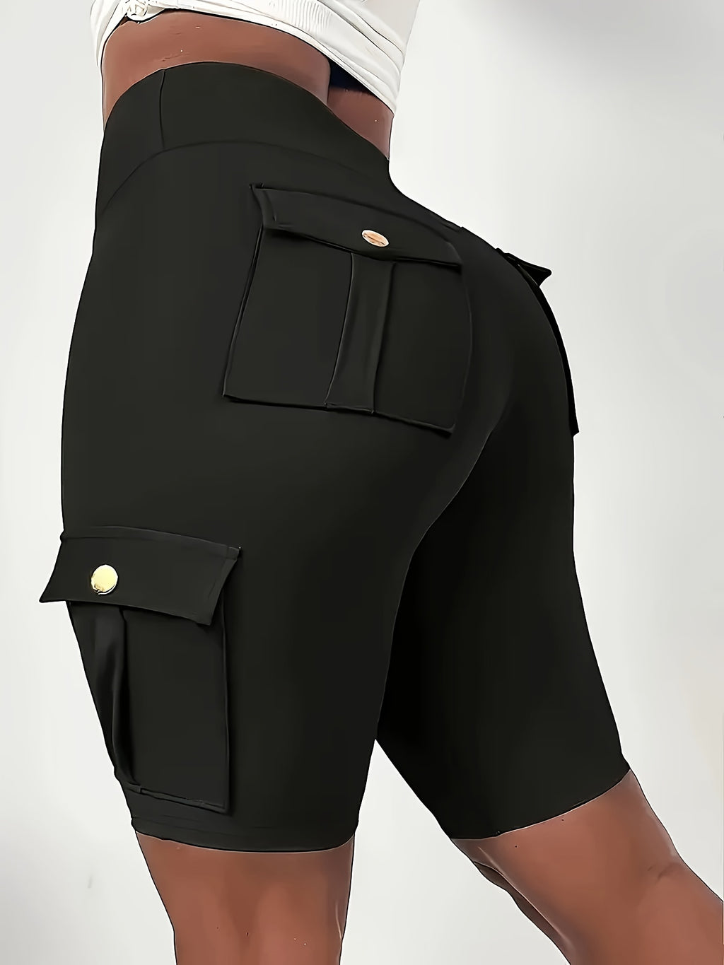 high waist womens solid color athletic yoga cargo shorts