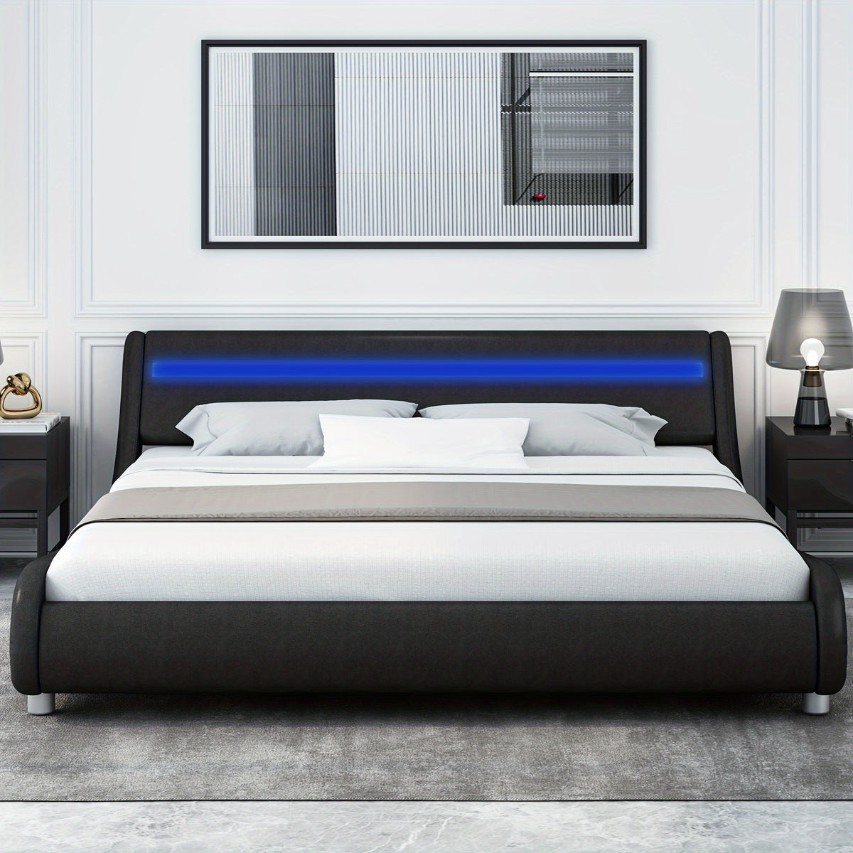 modern upholstered led bed frame adjustable headboard