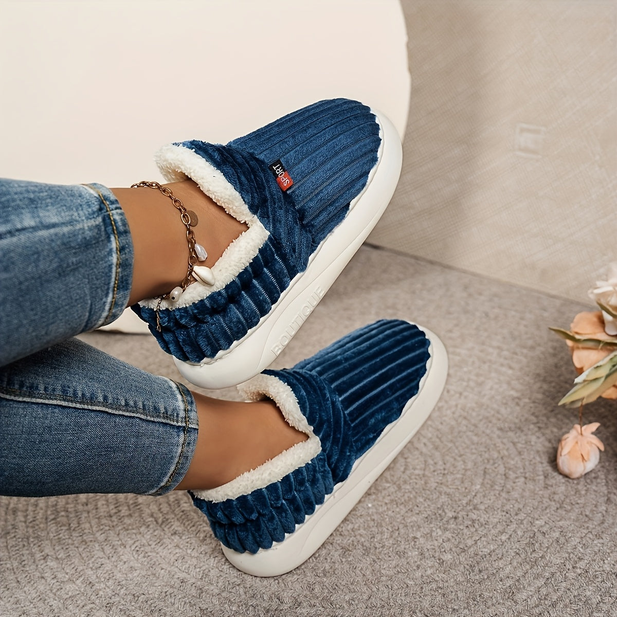 fashionable   warm fleece lined slippers casual