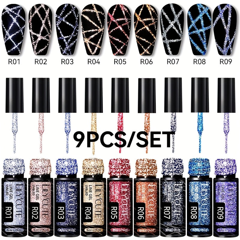 9pcs set reflective   gel nail polish
