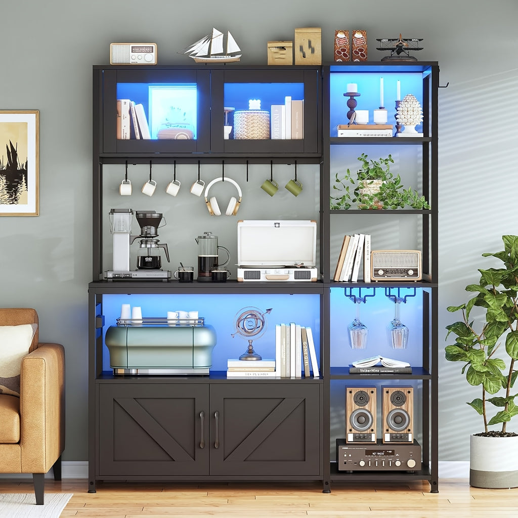 bakers rack led light 45 3 farmhouse coffee bar cabinet