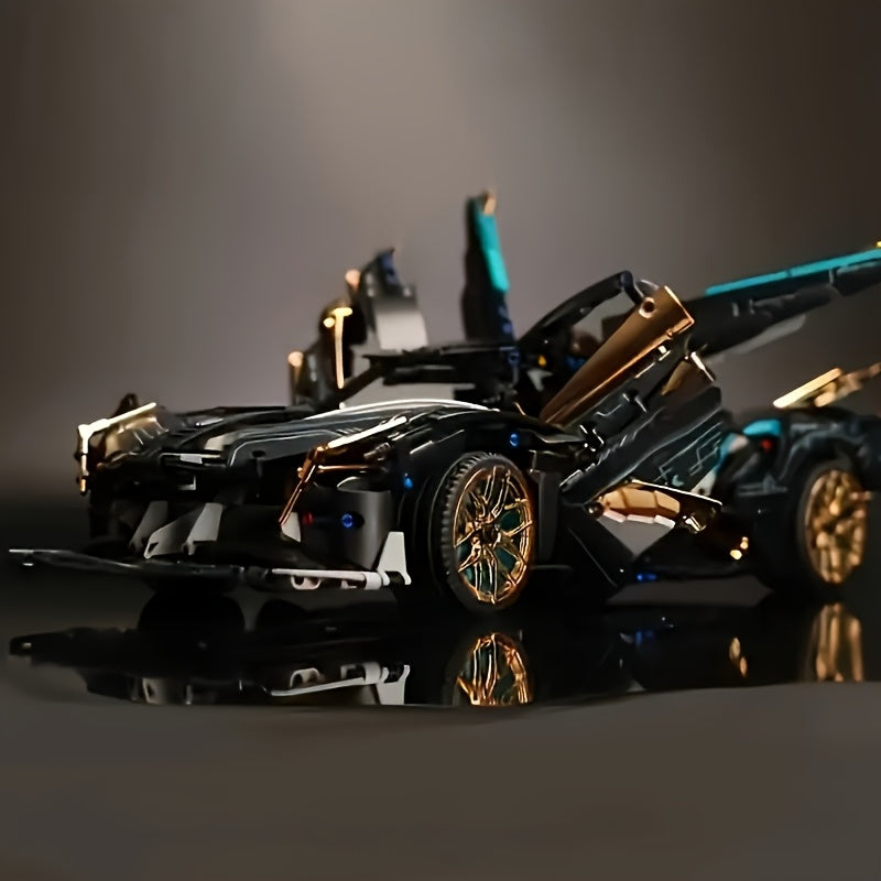 black golden supercar model sports car building blocks easy
