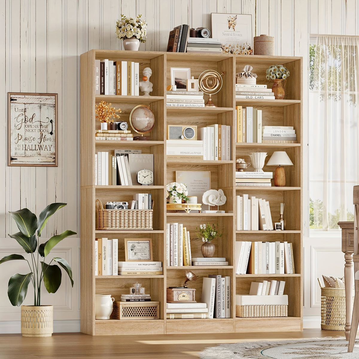 fultru triple wide bookshelf 6 tier large bookshelf bookcase