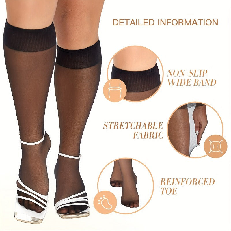 12socks 6pairs womens plus size sheer knee high socks ladys