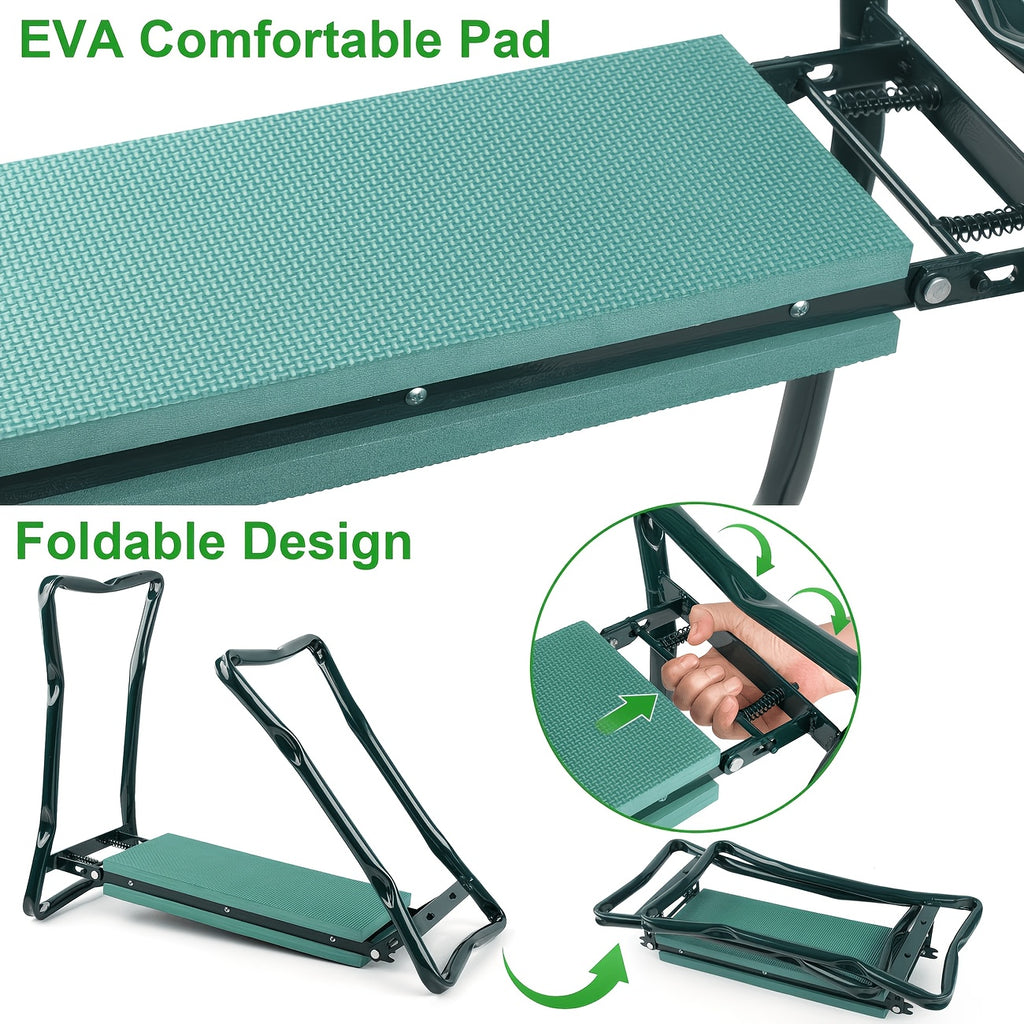 2 in 1 green metal gardening kneeling stool seat set heavy