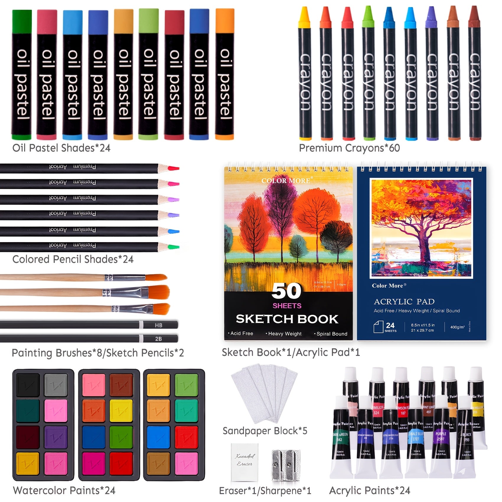 175pcs   set 2 drawing pads crayons acrylic paints