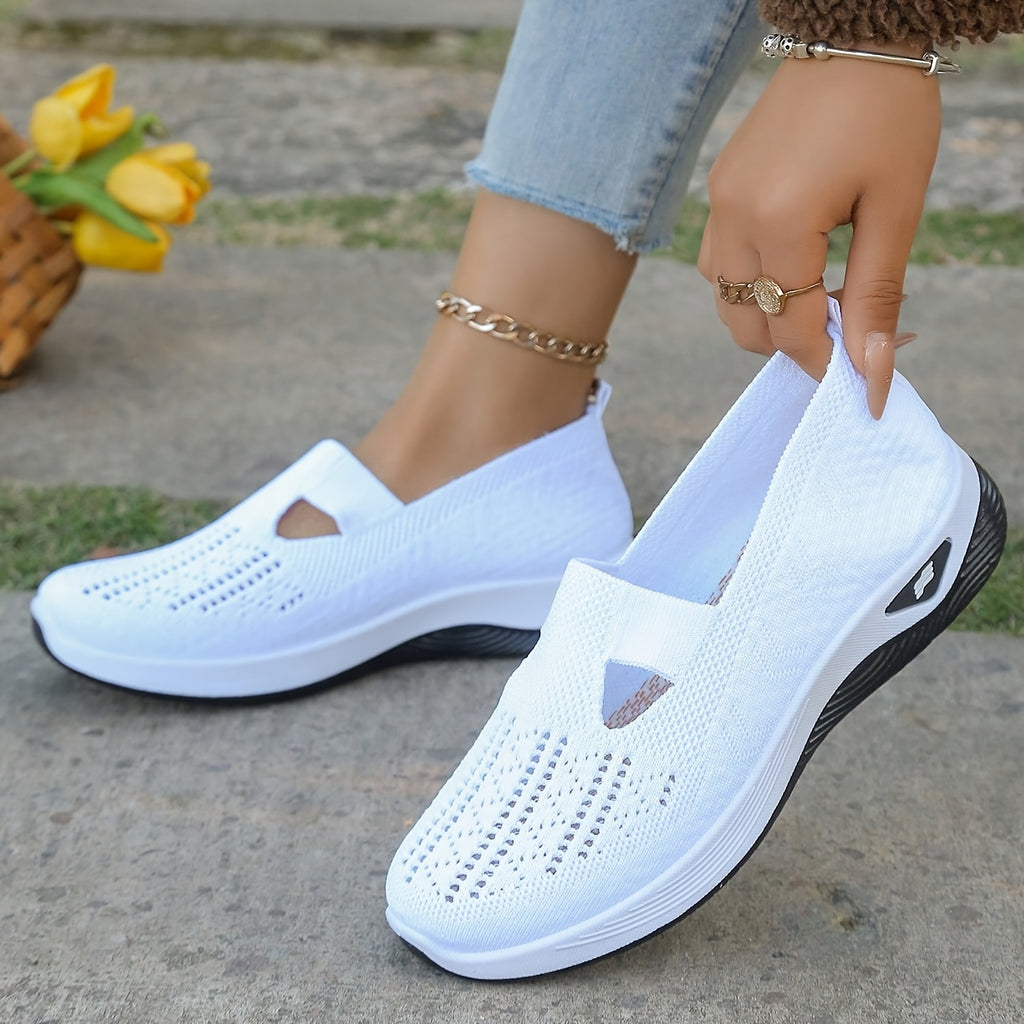 womens breathable knit wedge casual shoes hollow cut