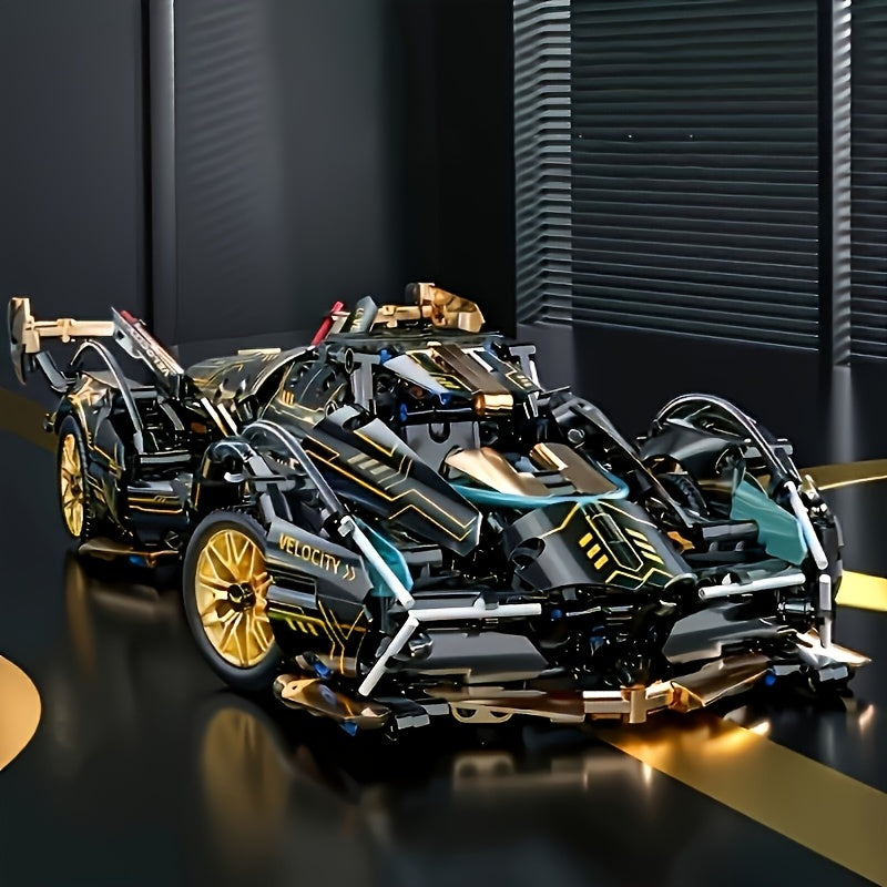 black golden supercar model sports car building blocks easy