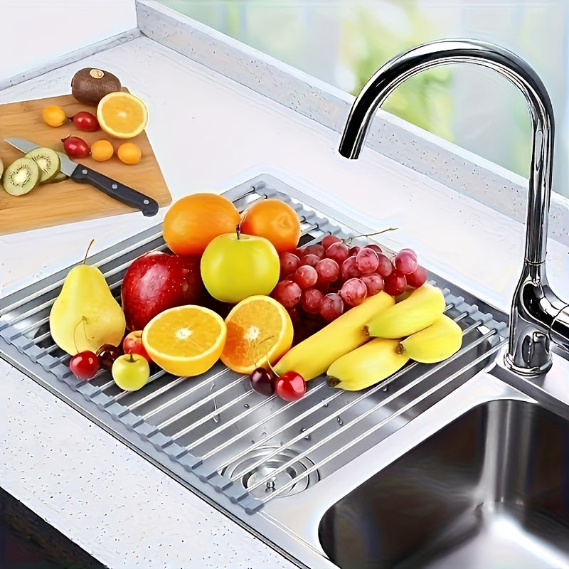 1pc deluxe roll stainless steel dish drying rack space