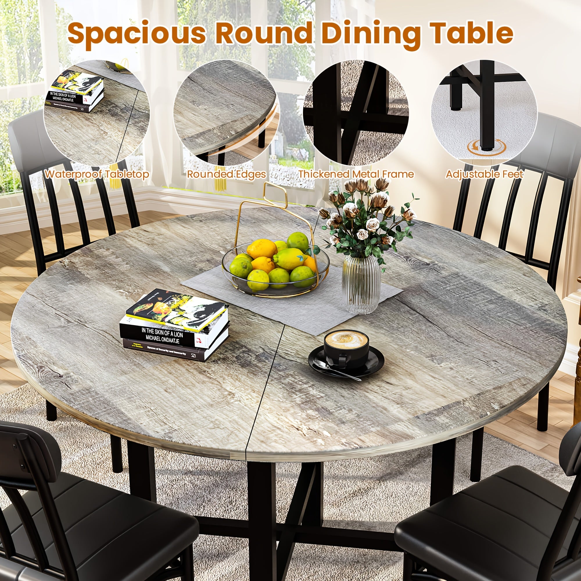 5pcs kitchen table chairs set dining table set 4 rounded