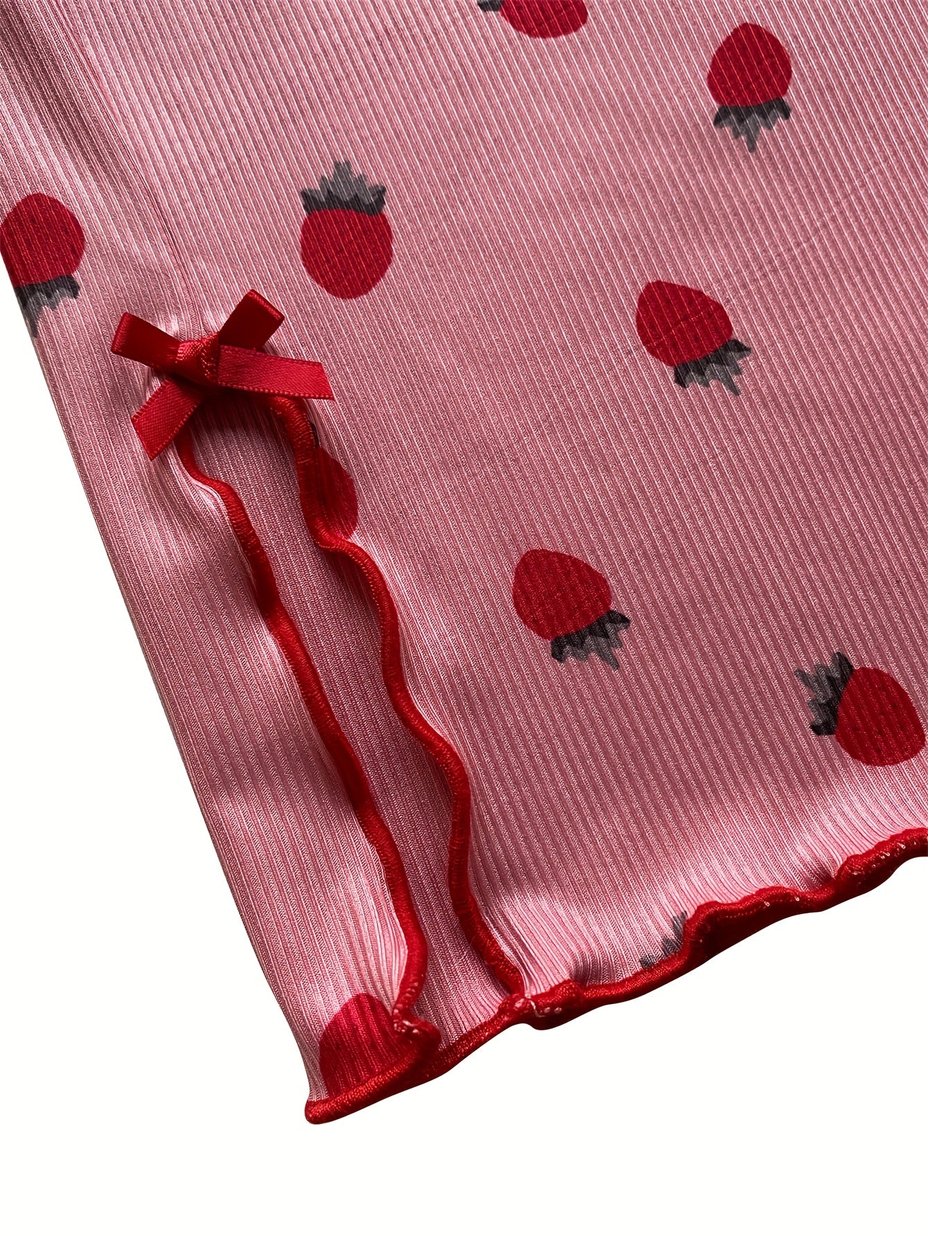 2pcs strawberry print bow decorated lapel v neck   top