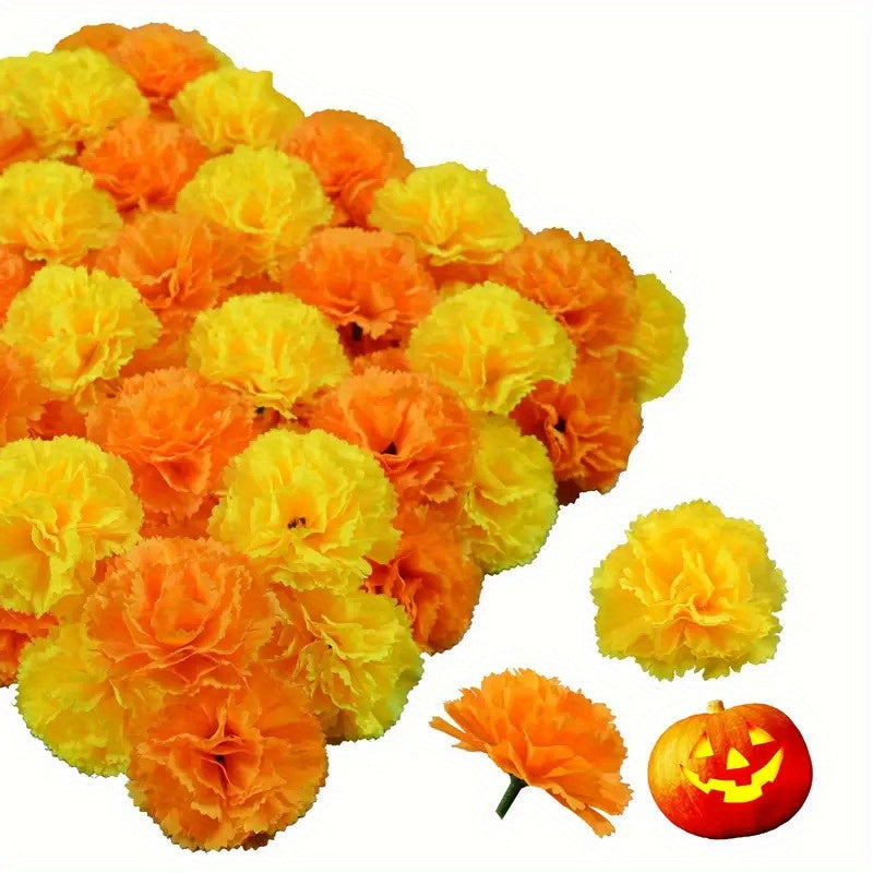 5 17 34pcs realistic marigold flowers heads vibrant orange