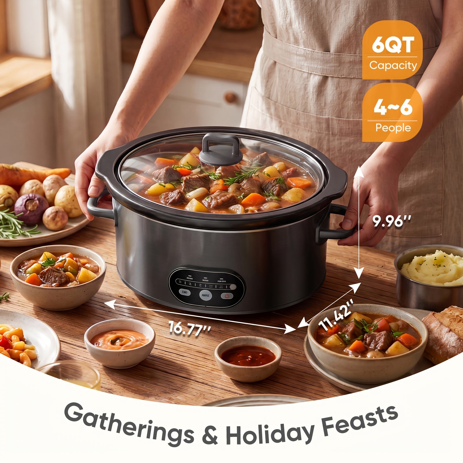 6 8 qt large electric slow cooker 3 heating settings