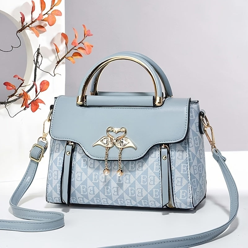 3pcs womens handbag set swan decor top handle tote bag card
