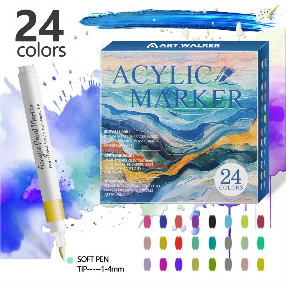 12 24 colors soft head different color acrylic marker pen