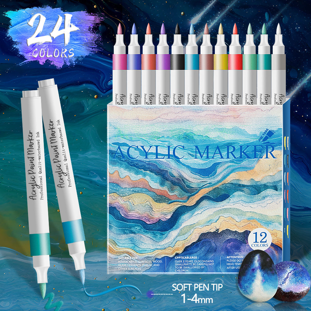 12 24 colors soft head different color acrylic marker pen