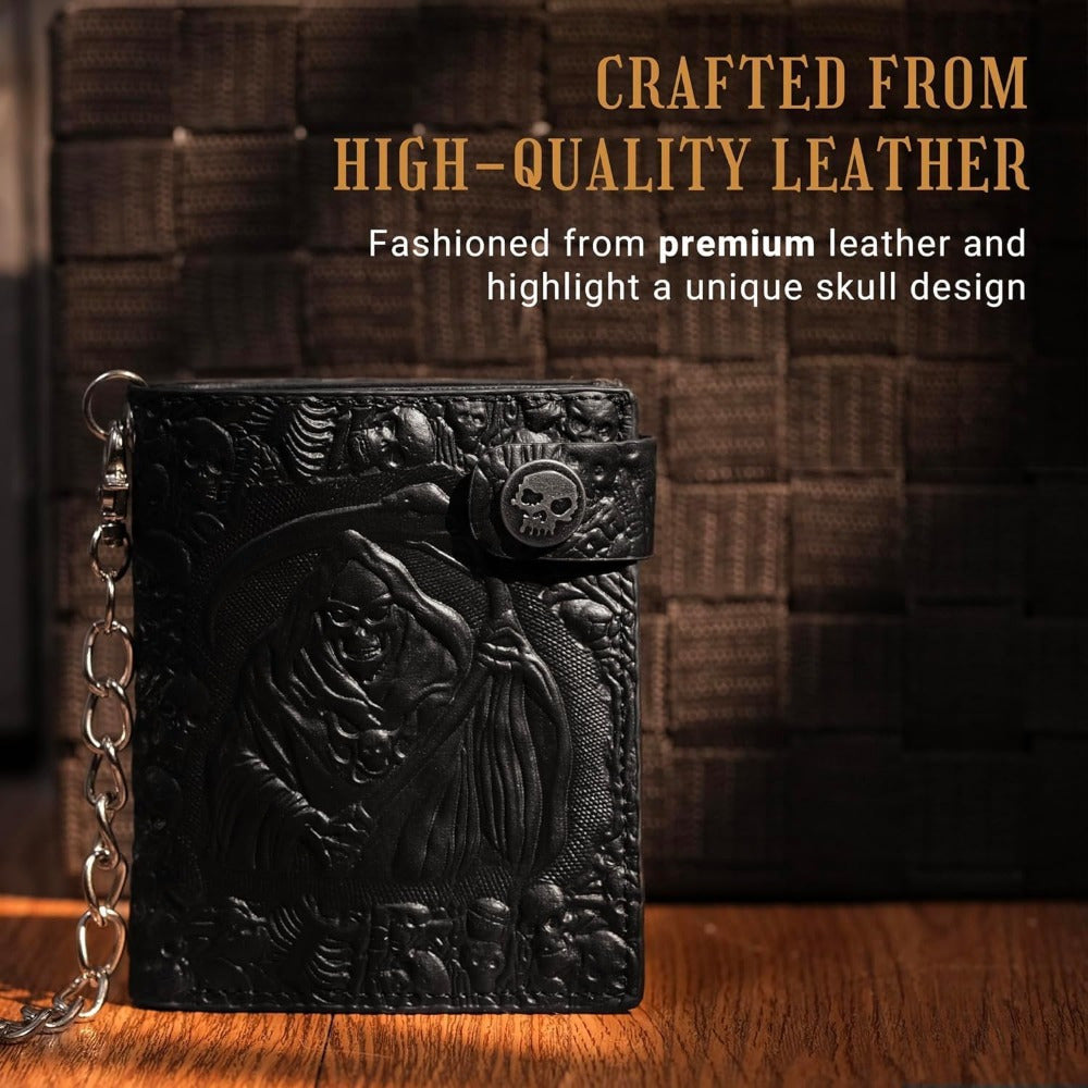 skull gothic chain wallet faux leather punk bifold halloween