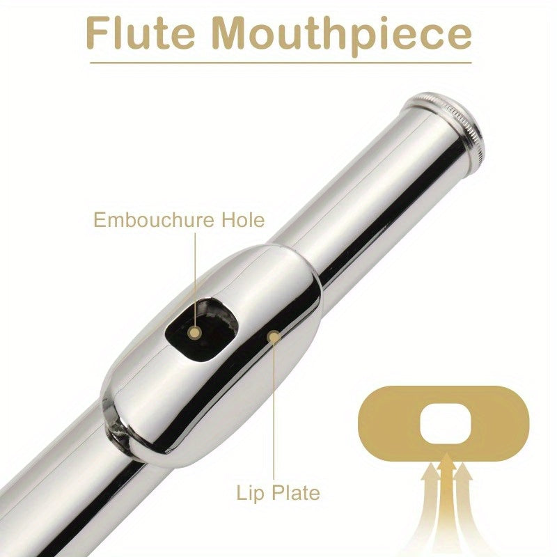 nickel plated c closed hole 16 key concert band flute in