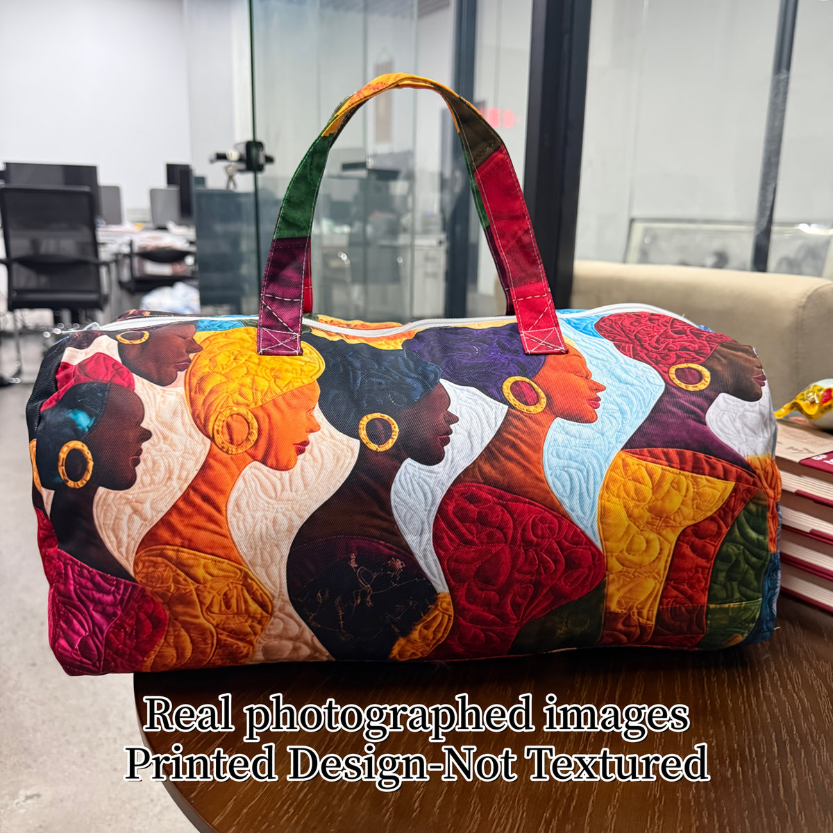 printed design not textured queen size tote bag featuring