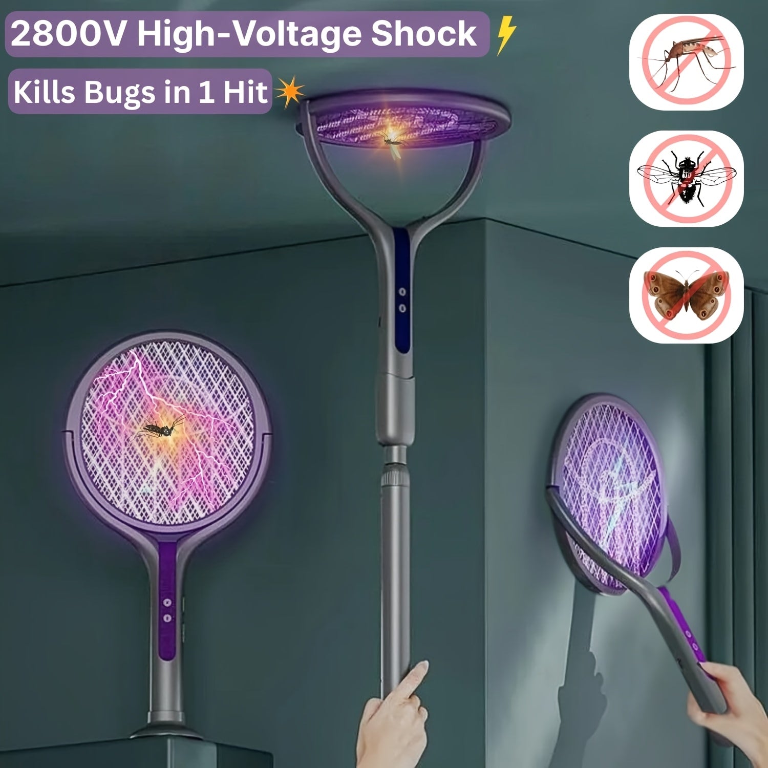 new arrival retractable extended electric fly swatter racket