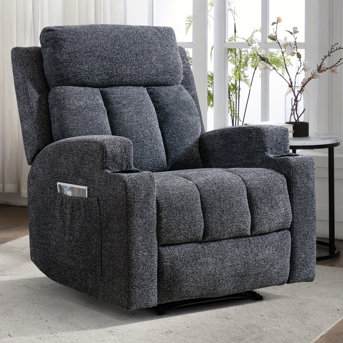 manual recliner chair massage heat soft fabric
