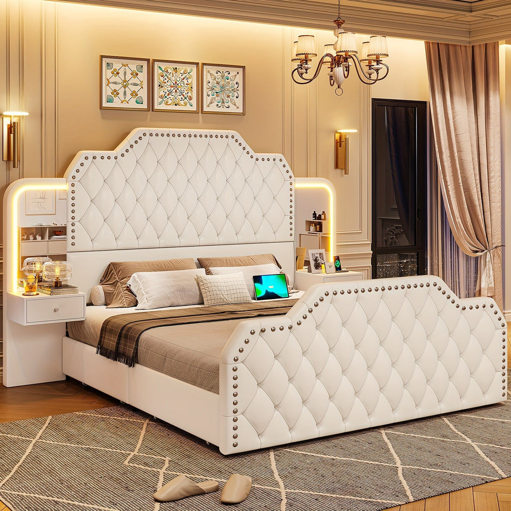 queen size bed frame 2 nightstands mirror modern platform