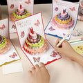 set 4 three dimensional birthday cake   greeting cards