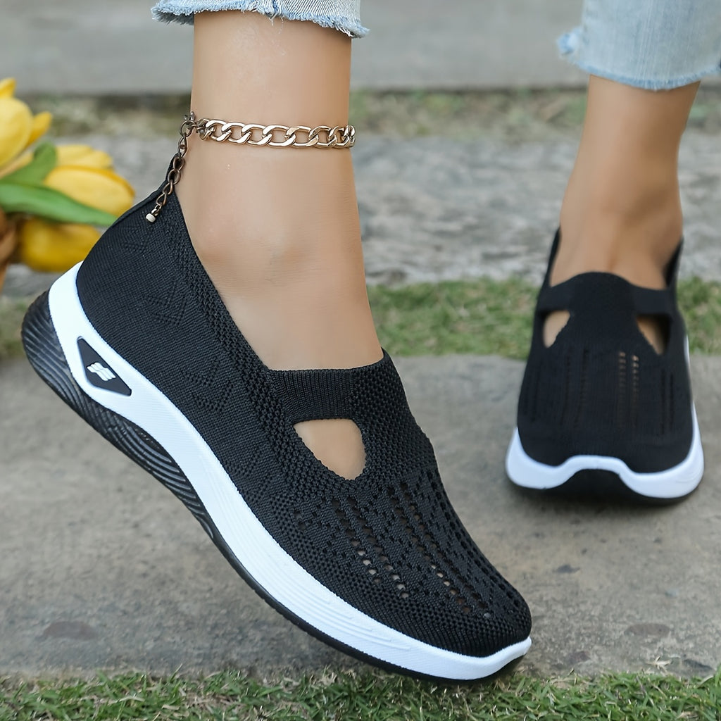 womens breathable knit wedge casual shoes hollow cut