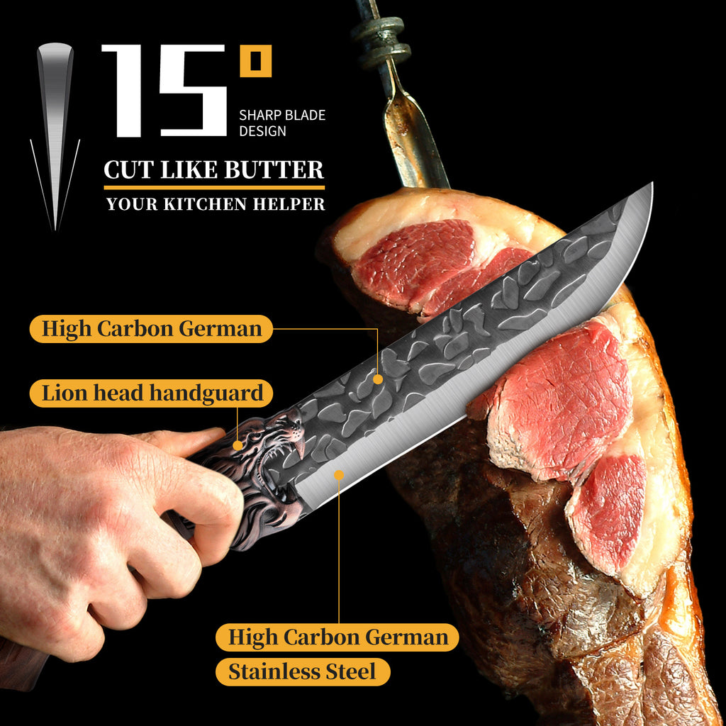 7pcs chef knife set   damascus style blade brown
