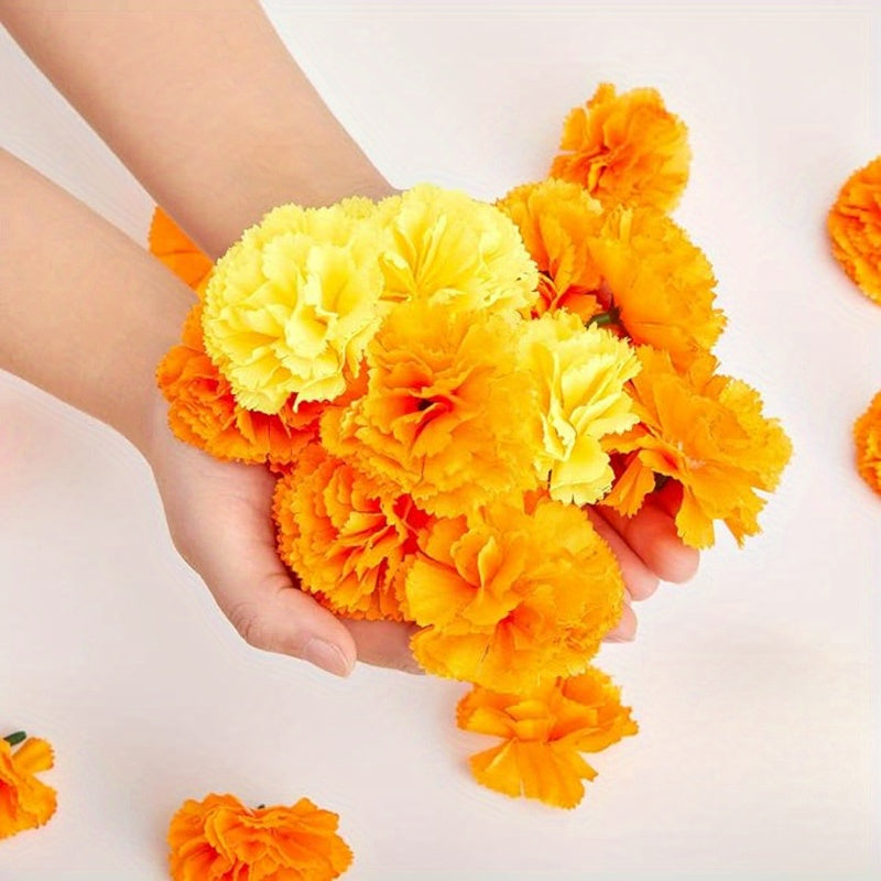 5 17 34pcs realistic marigold flowers heads vibrant orange