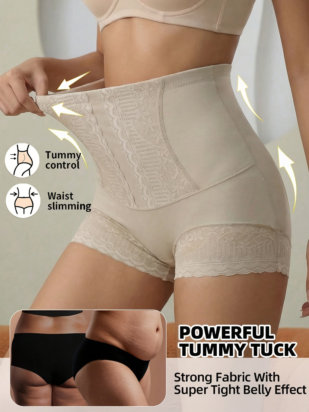 high waisted tummy control shapewear panties women lace trim