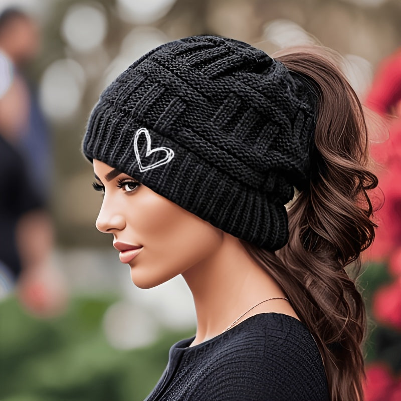 womens ponytail hat stretchy warm ponytail beanie black hat