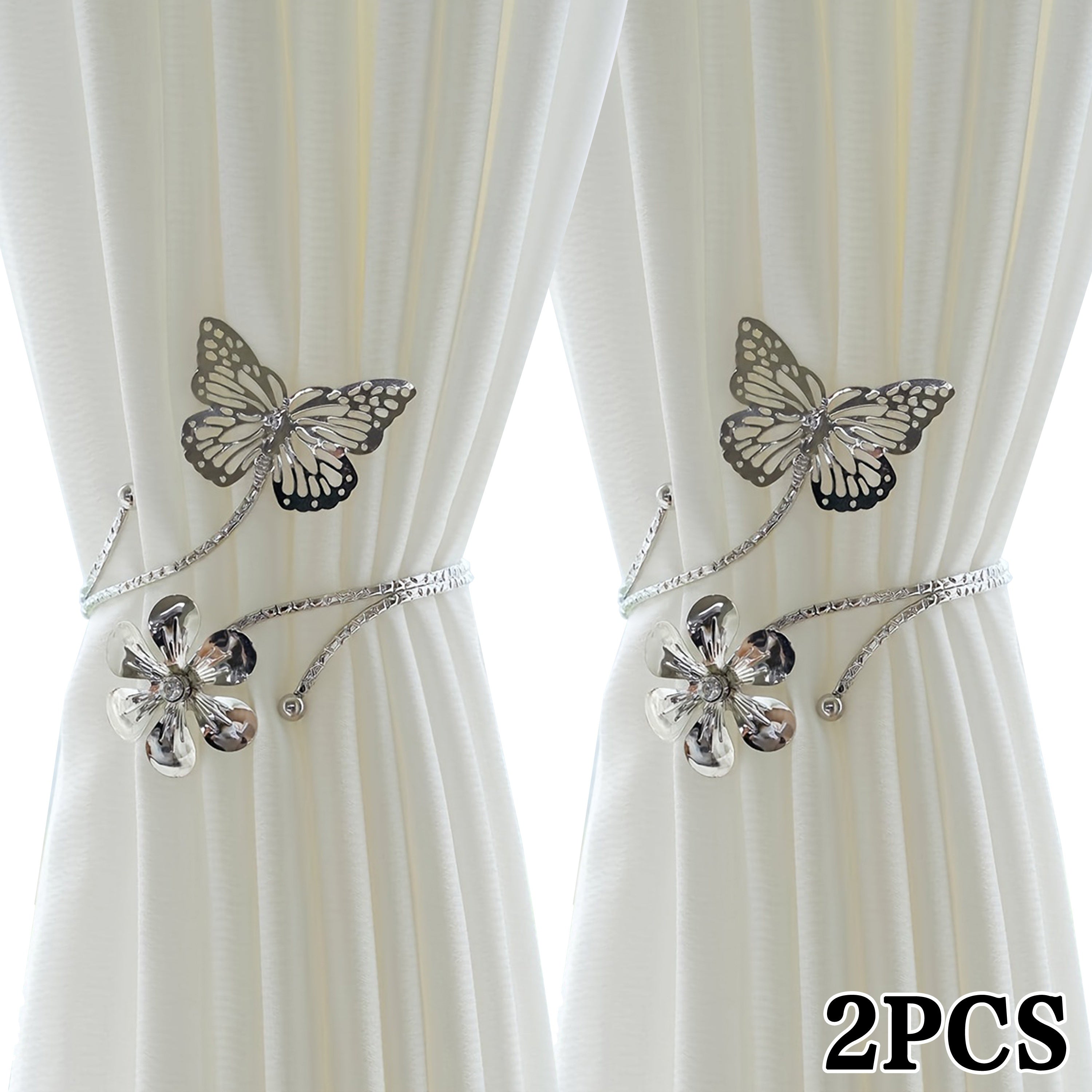 2pcs modern golden silvery   floral metal curtain