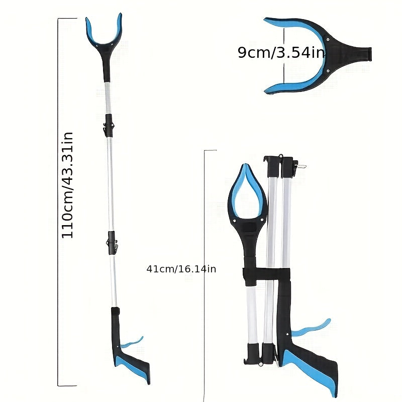 tri fold blue extra long 43 inch foldable trash grabber