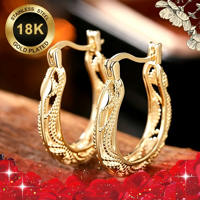 a pair 18k gold plated light luxury elegant geometric hoop