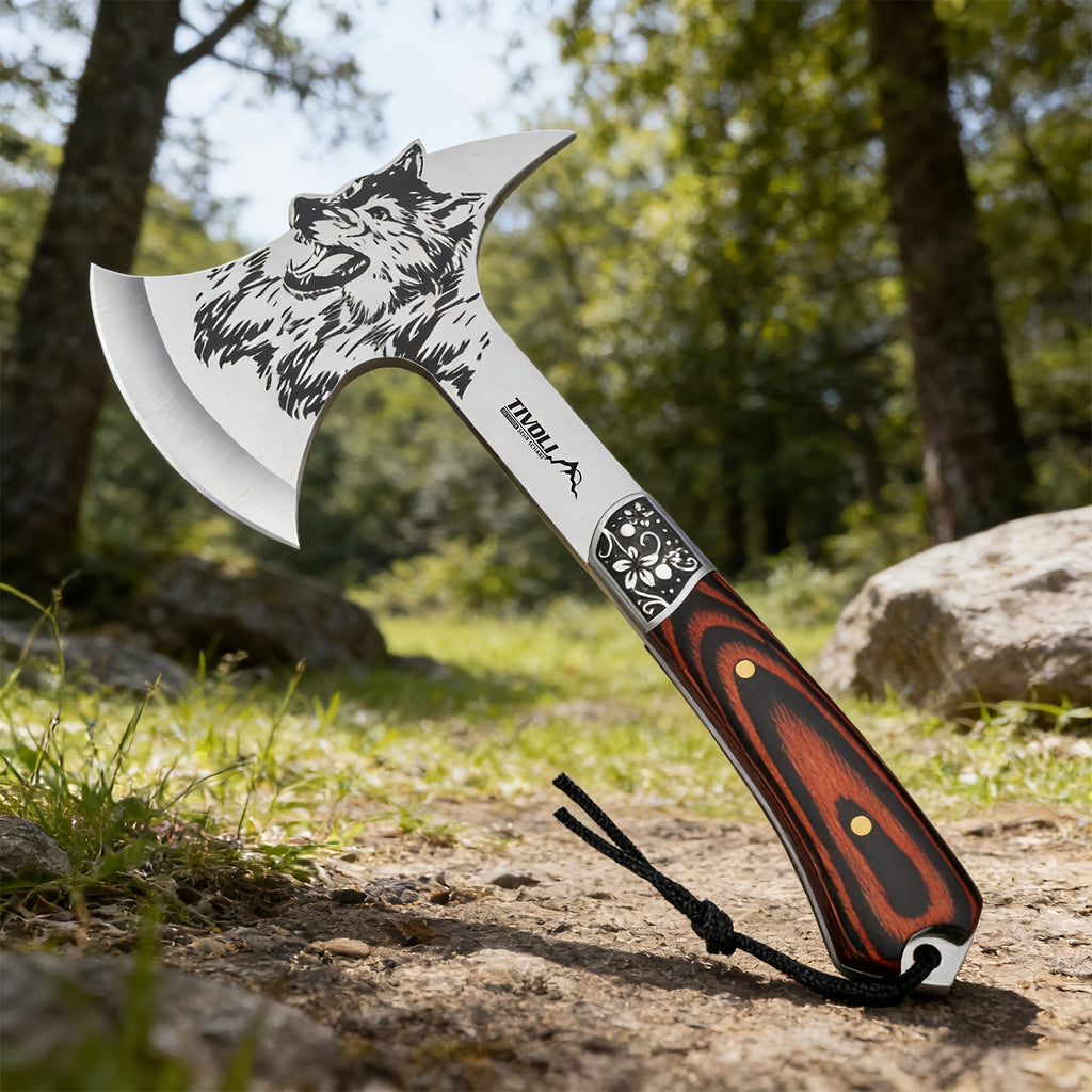 13 inch camping axe wolf pattern survival short handle nylon
