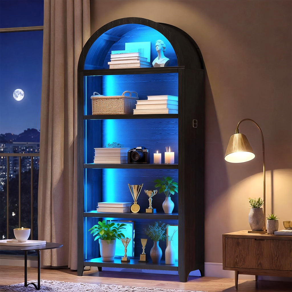 68 9 arched display bookshelf cabinet 5 tier open storage