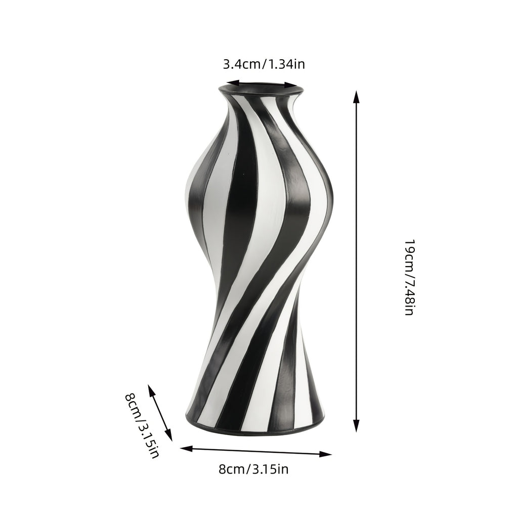 modern   abstract twisted resin vase black white