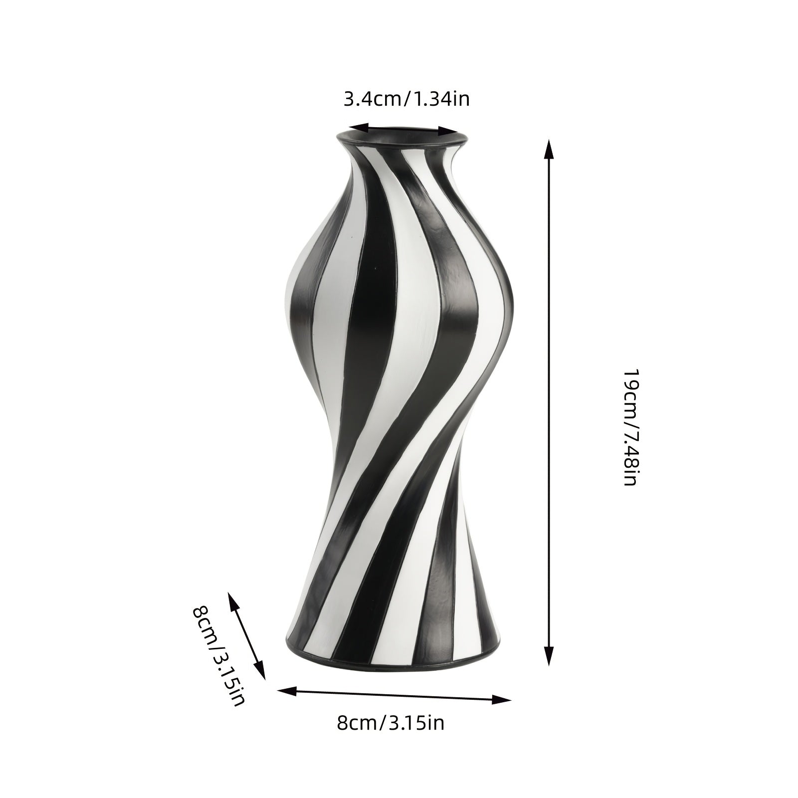 modern   abstract twisted resin vase black white