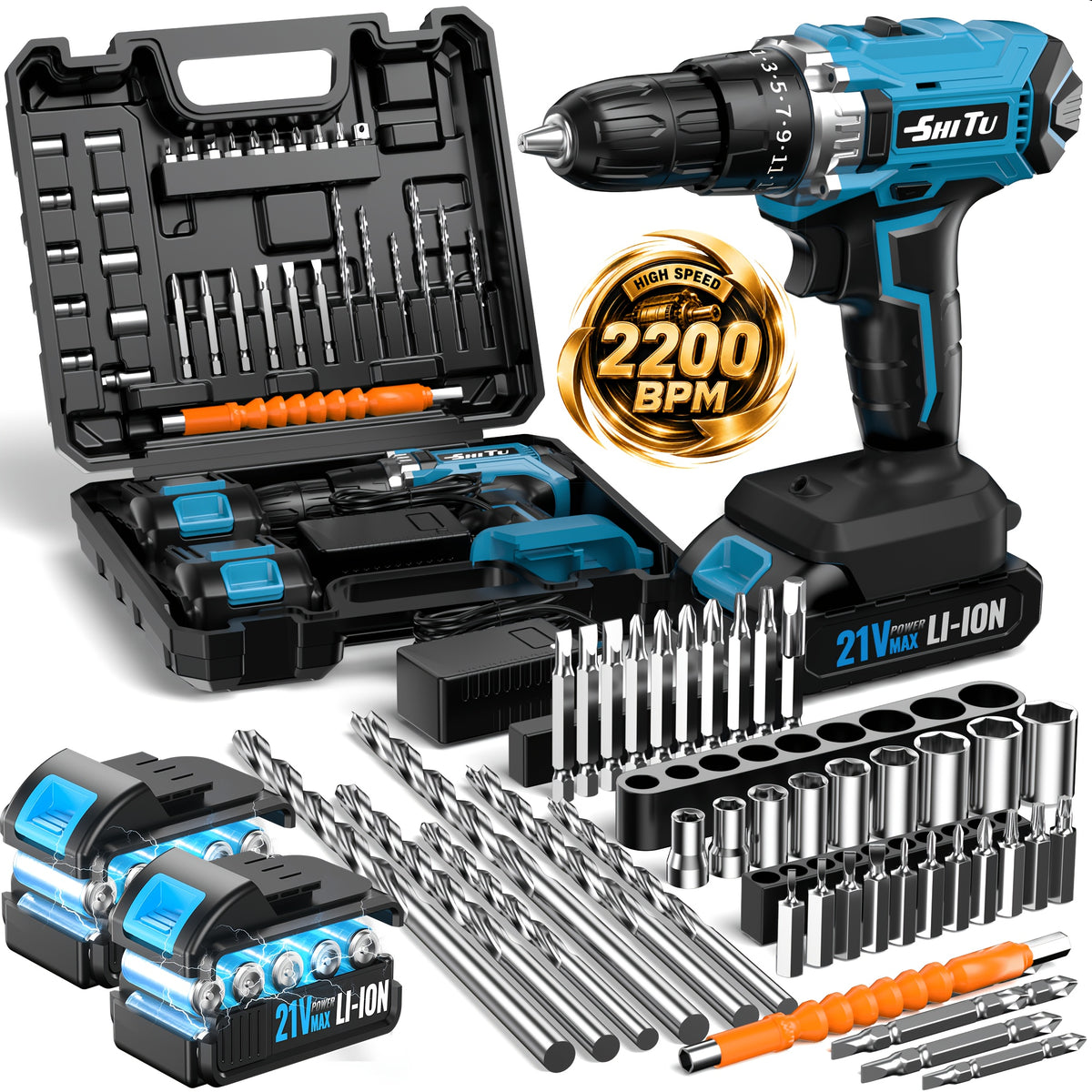 2026 21v cordless drill kit tool box fast charging