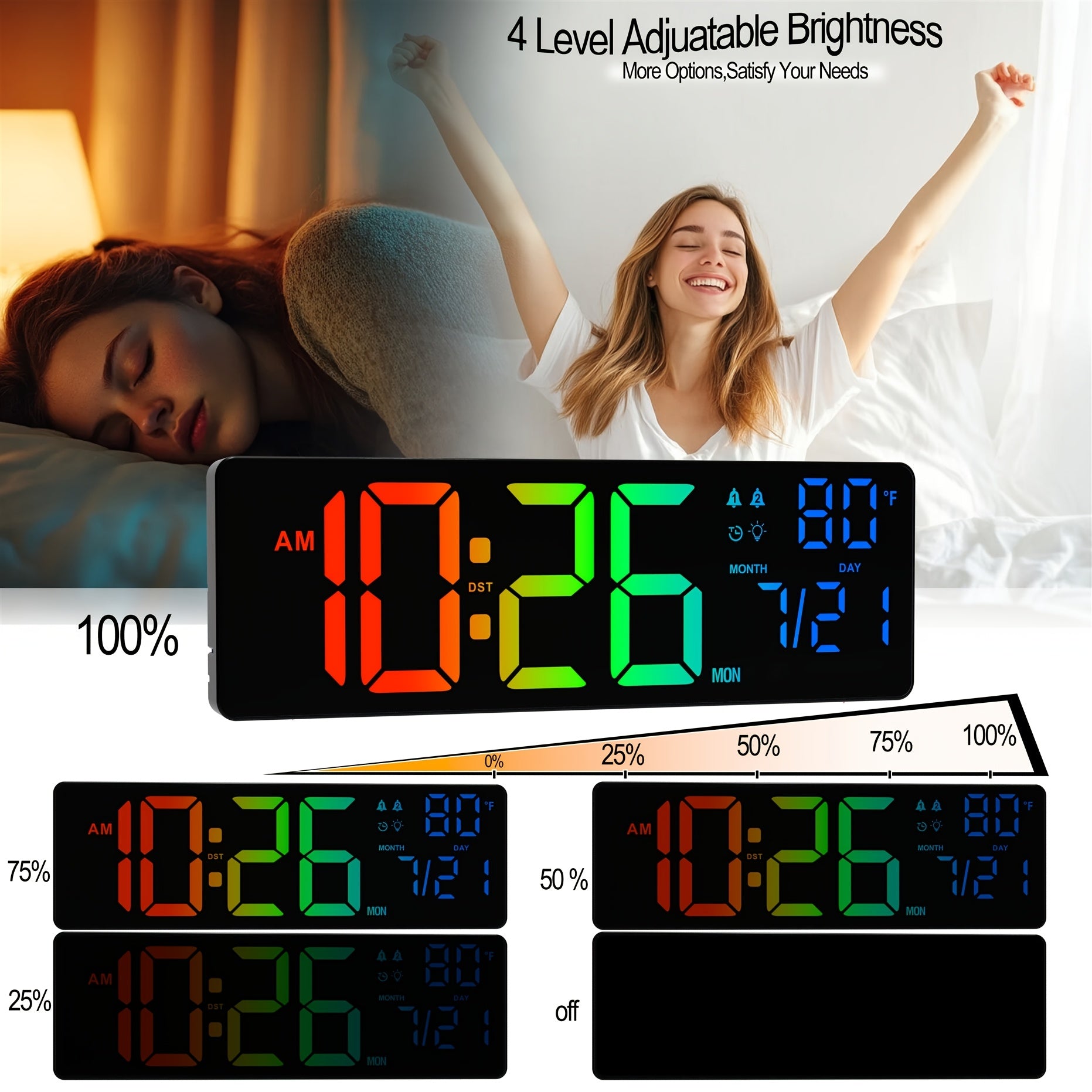 1pc 16 3 inch multifunctional large digital wall clock 7 rgb