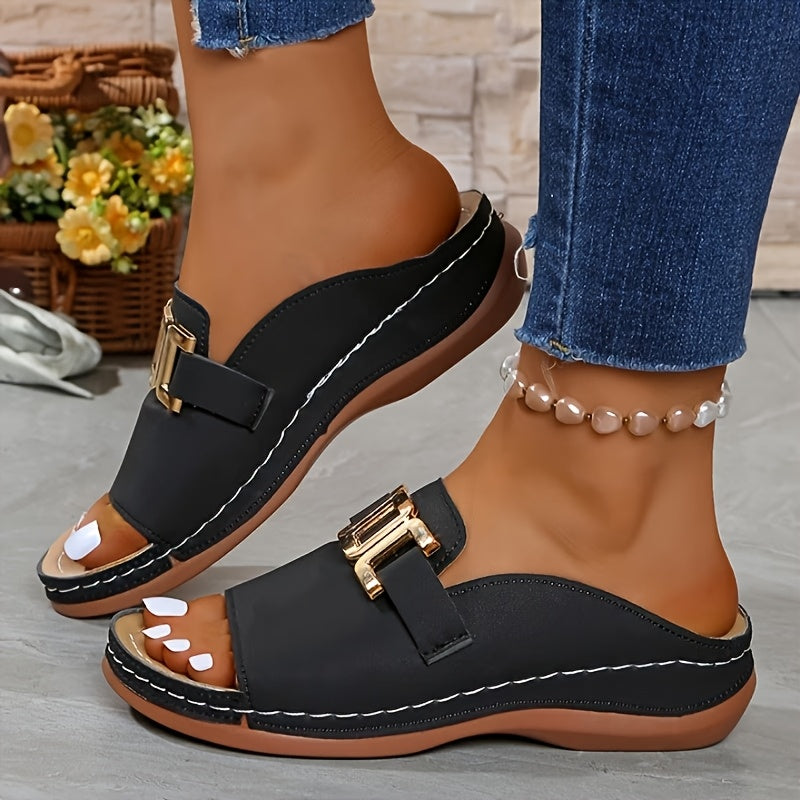womens metal   platform slides wedge sandals