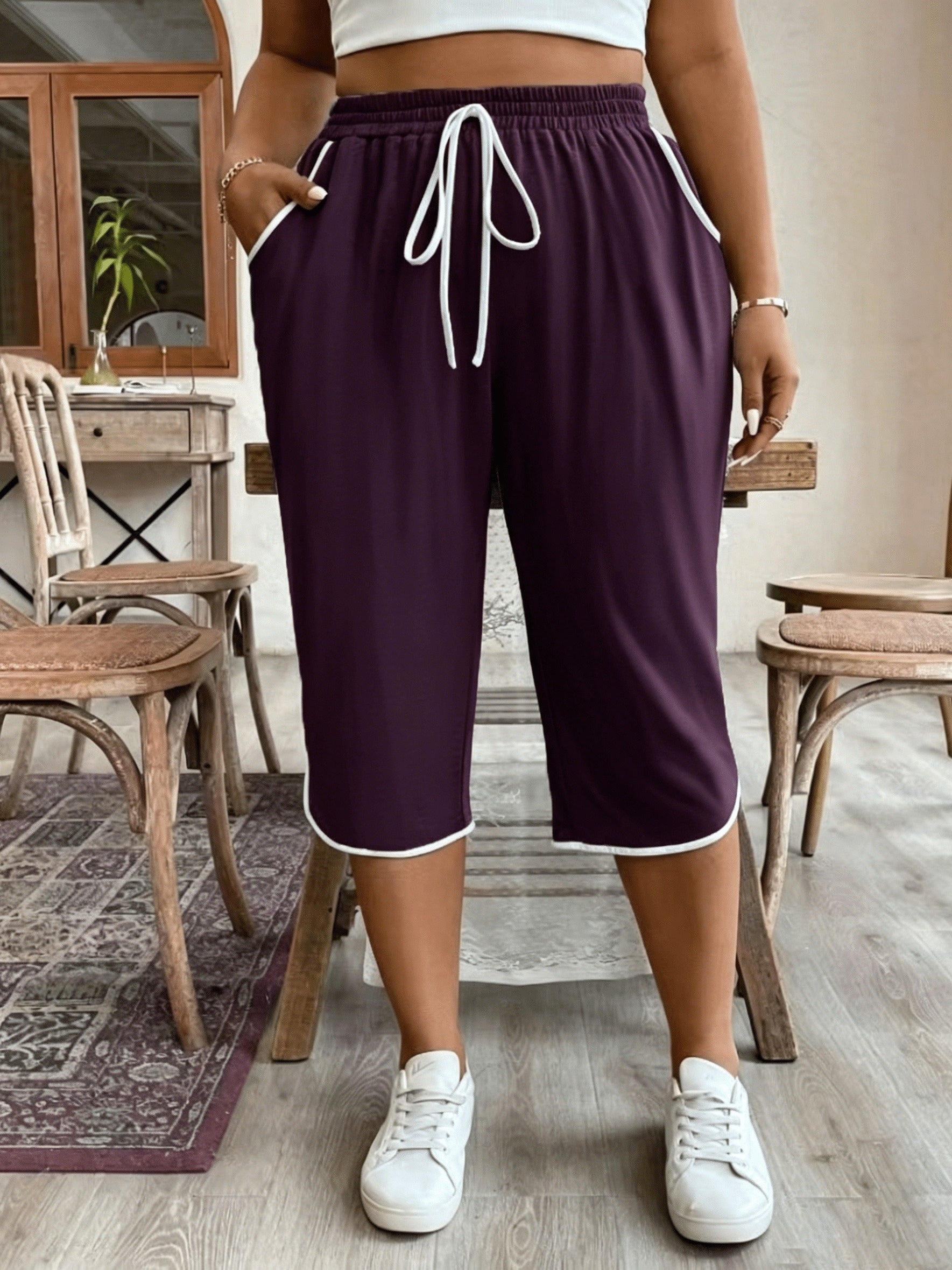 plus size y casual color block capri pants lounge pants temu